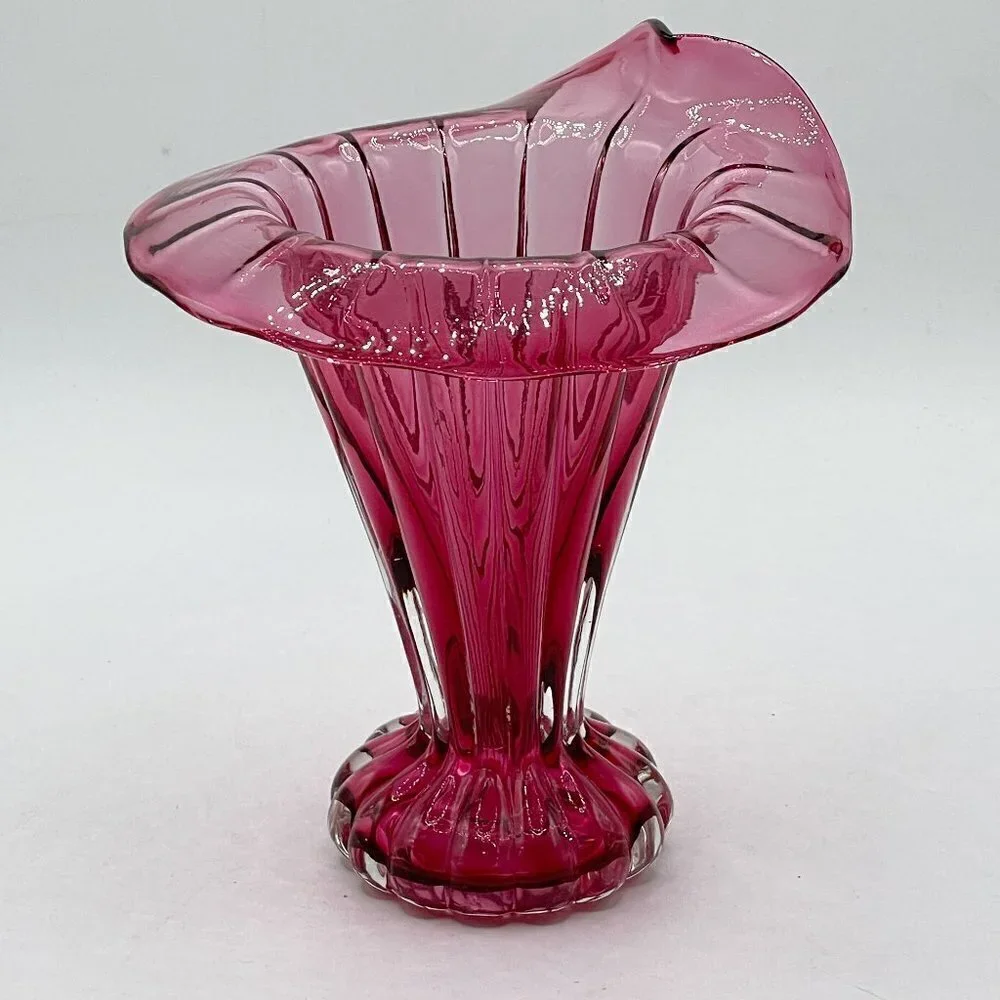 Pink Cranberry Vintage Jack In The Pulpit Floral Studio Art Glass Vase